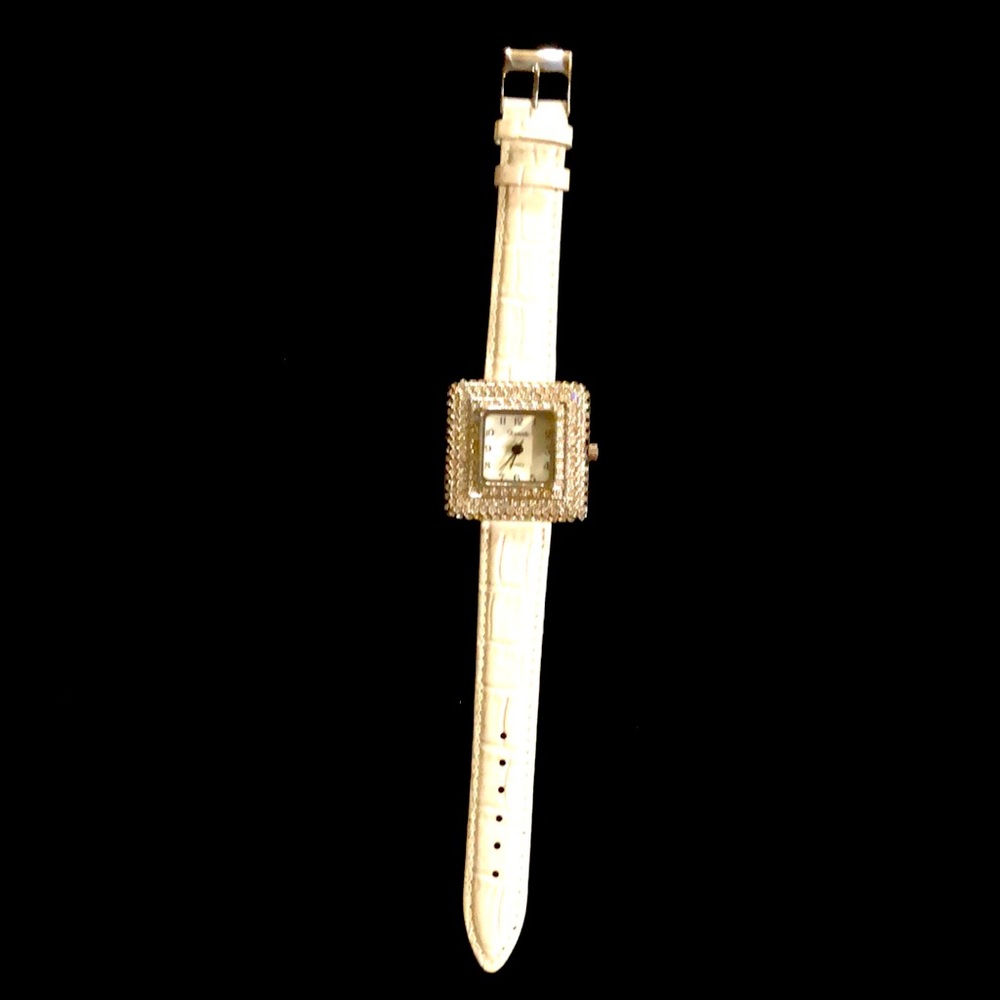 White leather and rhinestone watch